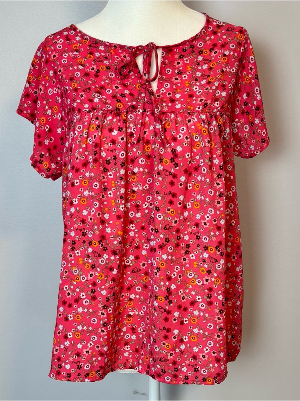 GAP Pink Floral Tie-Neck Top